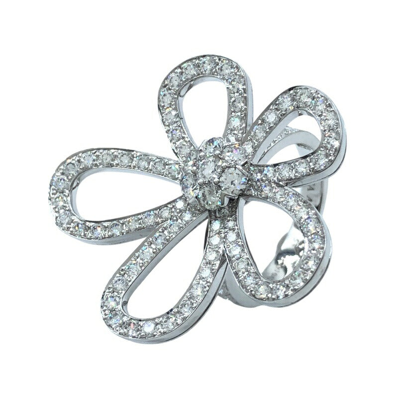 Openwork Flower Ring, White Gold Tone, Stone-Set, White