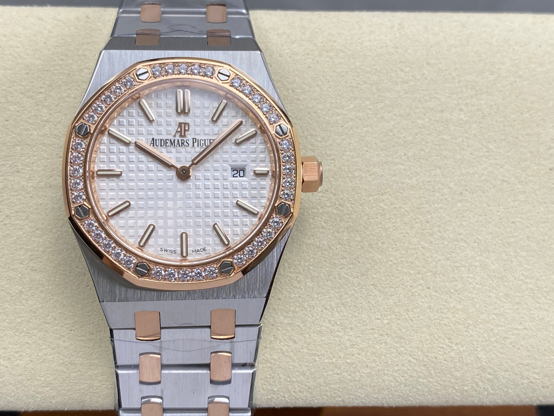 Octagonal Bezel Watch, Rose Gold Tone, Stone-Set, 33 mm