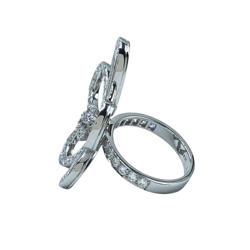 Openwork Flower Ring, White Gold Tone, Stone-Set, White