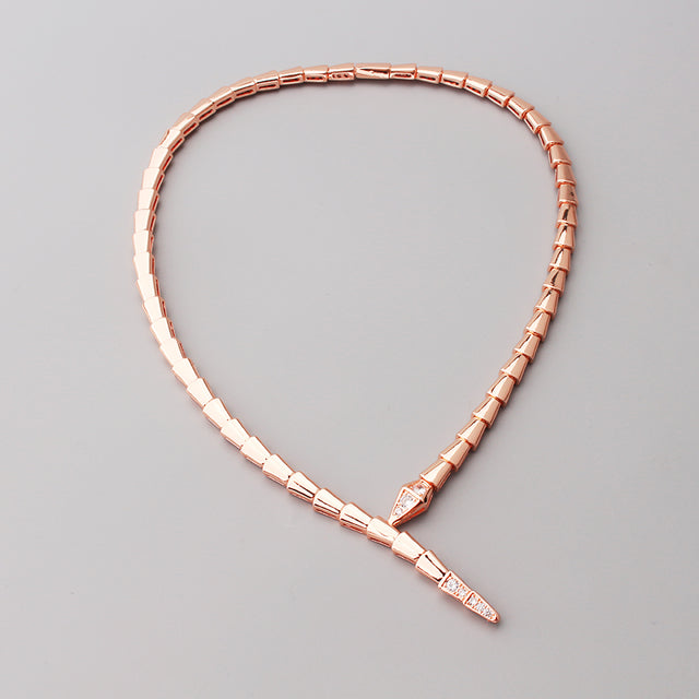 Snake-Scale Necklace, Rose Gold Tone, Stone-Set
