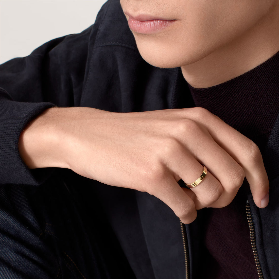 Screw-Motif Band Ring, Small Model, Yellow Gold Tone
