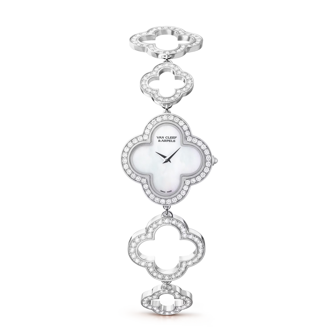 Quatrefoil Dial Watch, 18K, White Gold Tone, Mother-of-Pearl