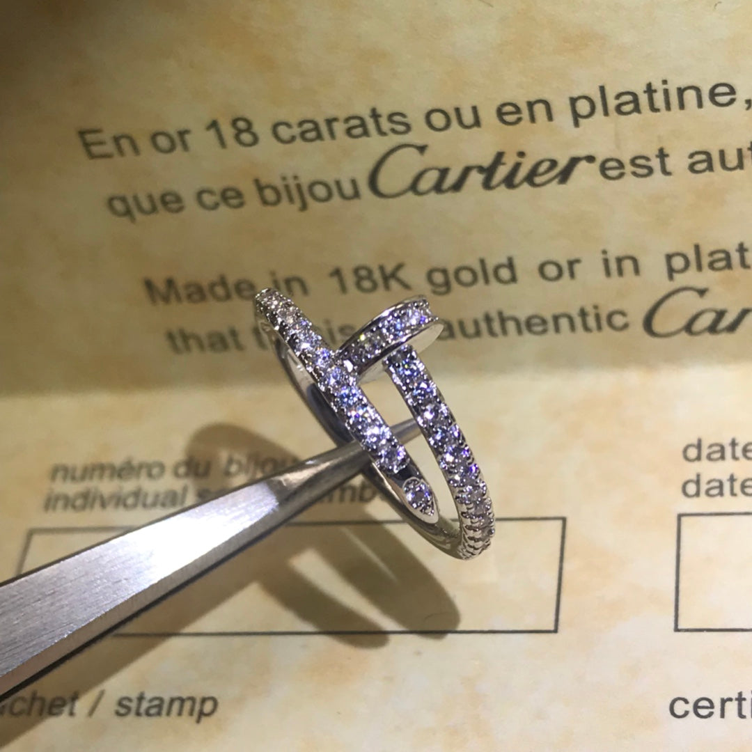 Wrapped Nail Ring, Stone-Set, White Gold Tone