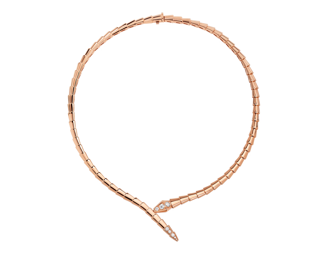 Snake-Scale Necklace, Rose Gold Tone, Stone-Set