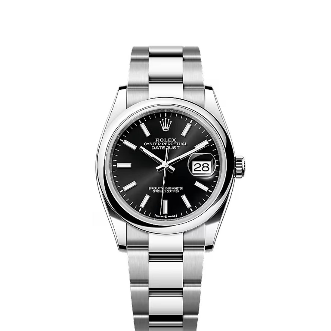 Classic Date Watch, White Gold Tone, Steel, White, 36 mm