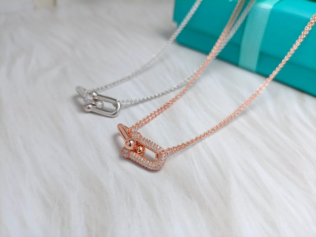 Link Pendant Necklace, White Gold Tone, Stone-Set, White