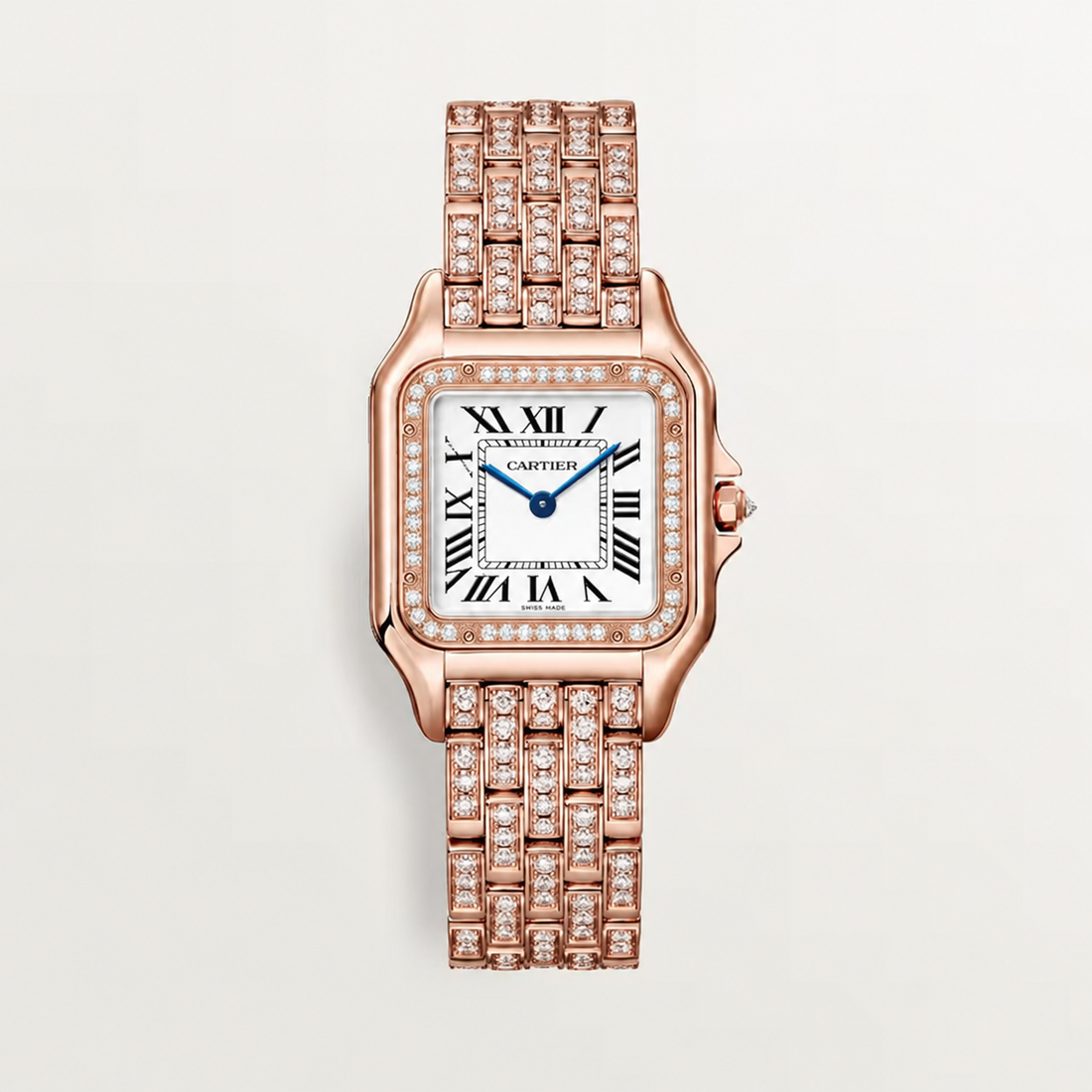 Square Link-Bracelet Watch, Rose Gold Tone, Stone-Set, Medium Model