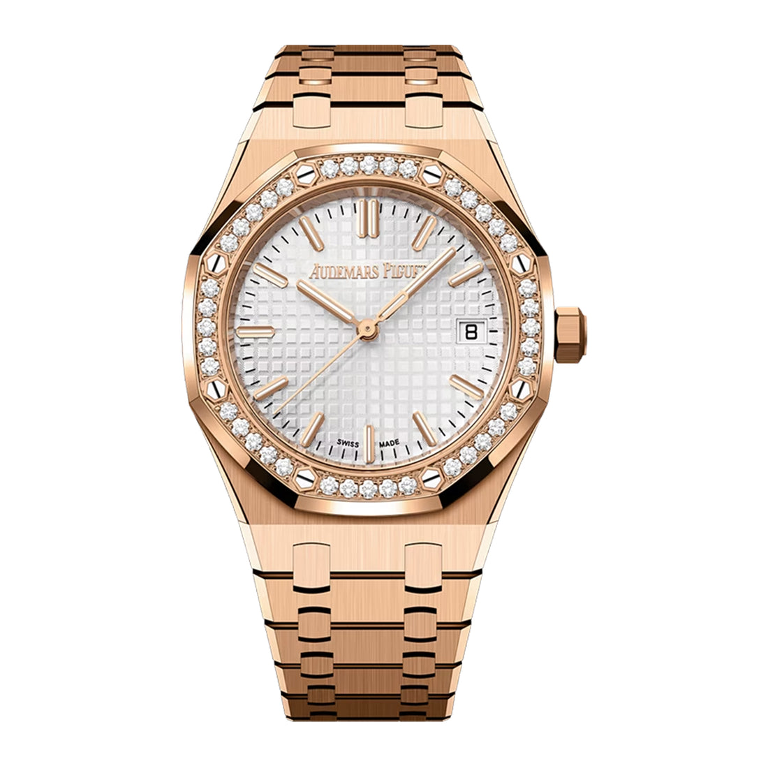 Octagonal Bezel Watch, Rose Gold Tone, Stone-Set, 34 mm