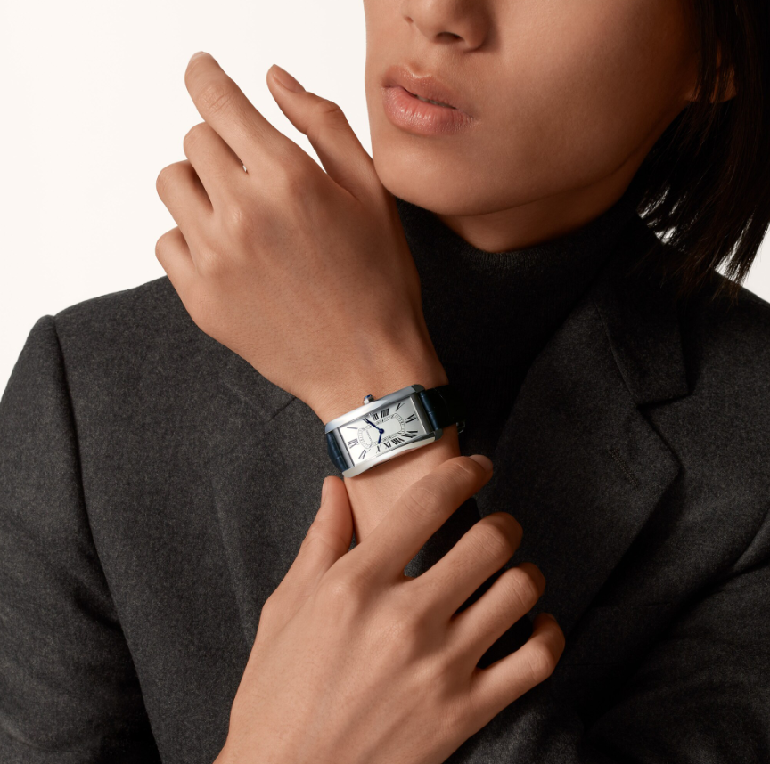 Rectangular Case Watch, White Gold Tone, White, Large Model