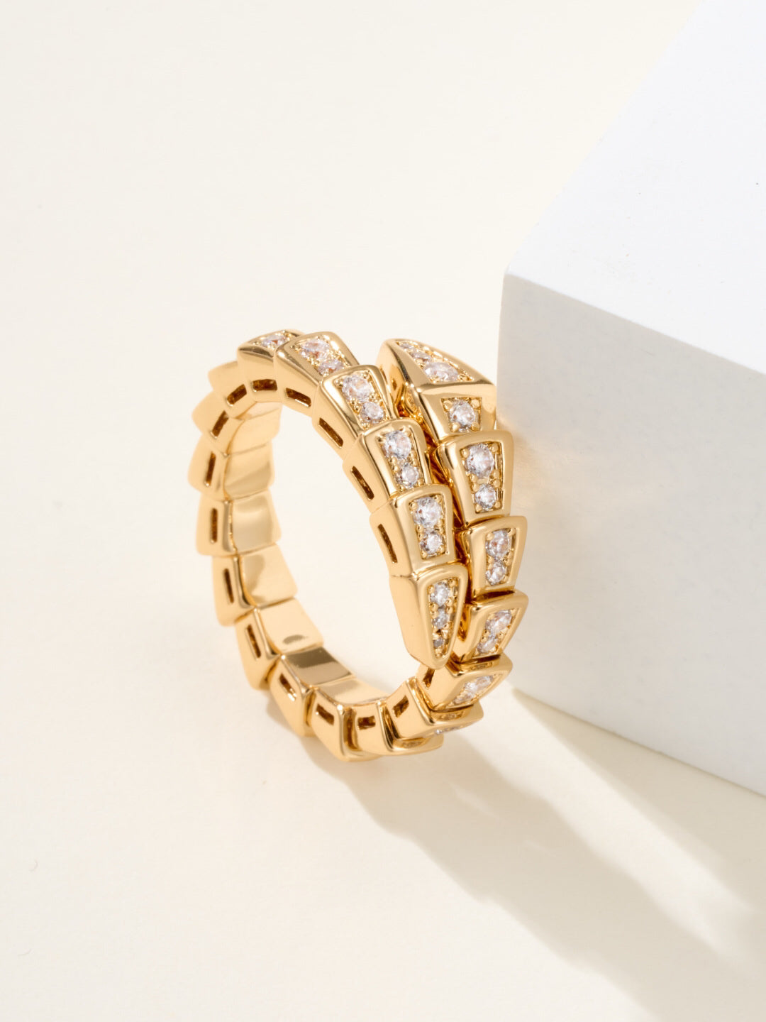 Snake-Scale Ring, Yellow Gold Tone, Stone-Set