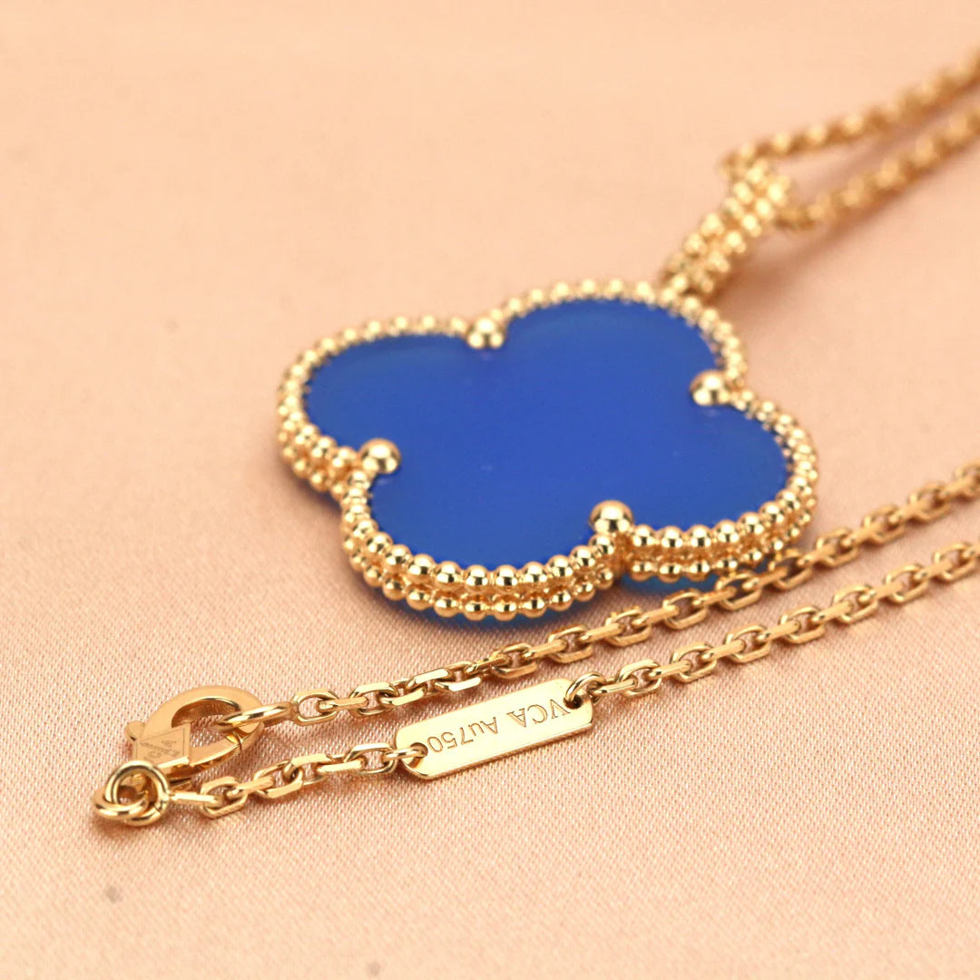 Quatrefoil Long Necklace, 1 Motifs, Yellow Gold Tone, Agate