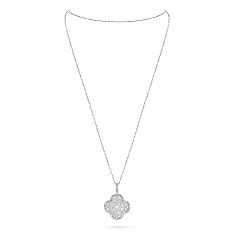 Quatrefoil Long Necklace, 1 Motifs, White Gold Tone