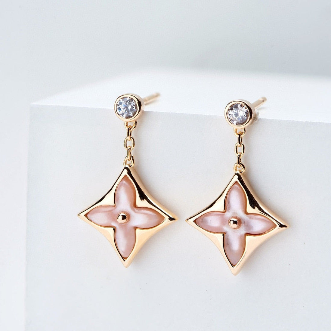 Double Star Drop Earrings, Mother of Pearl