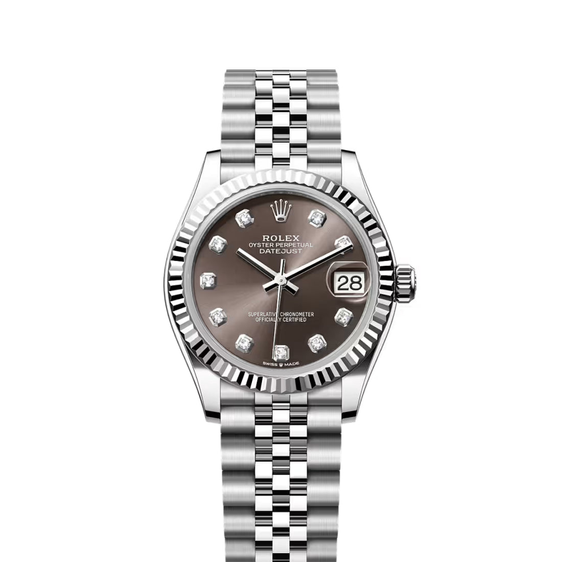 Classic Date Watch, White Gold Tone, Steel, White, 31 mm