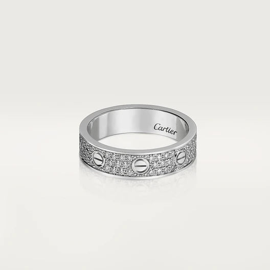 Screw-Motif Band Ring, Stone-Set, White Gold Tone