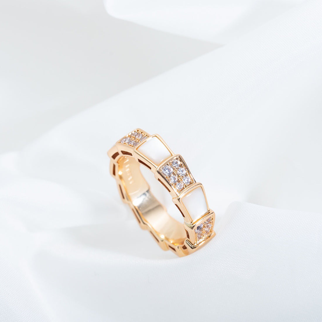 Snake-Scale Ring, Rose Gold Tone, Stone-Set, Mother-of-Pearl