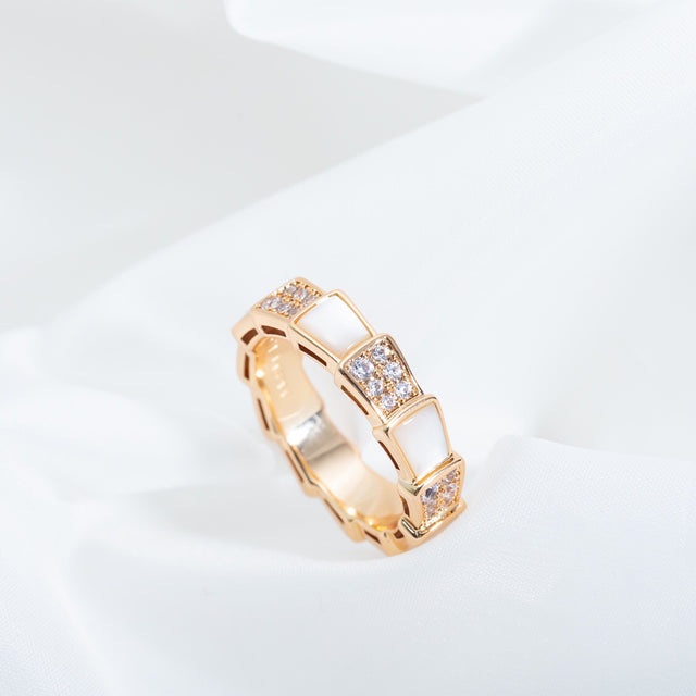 Snake-Scale Ring, Rose Gold Tone, Stone-Set, Mother-of-Pearl
