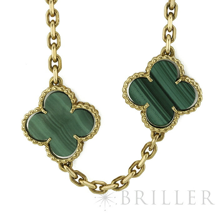 Quatrefoil Long Necklace, 20 Motifs, Rose Gold Tone, Malachite