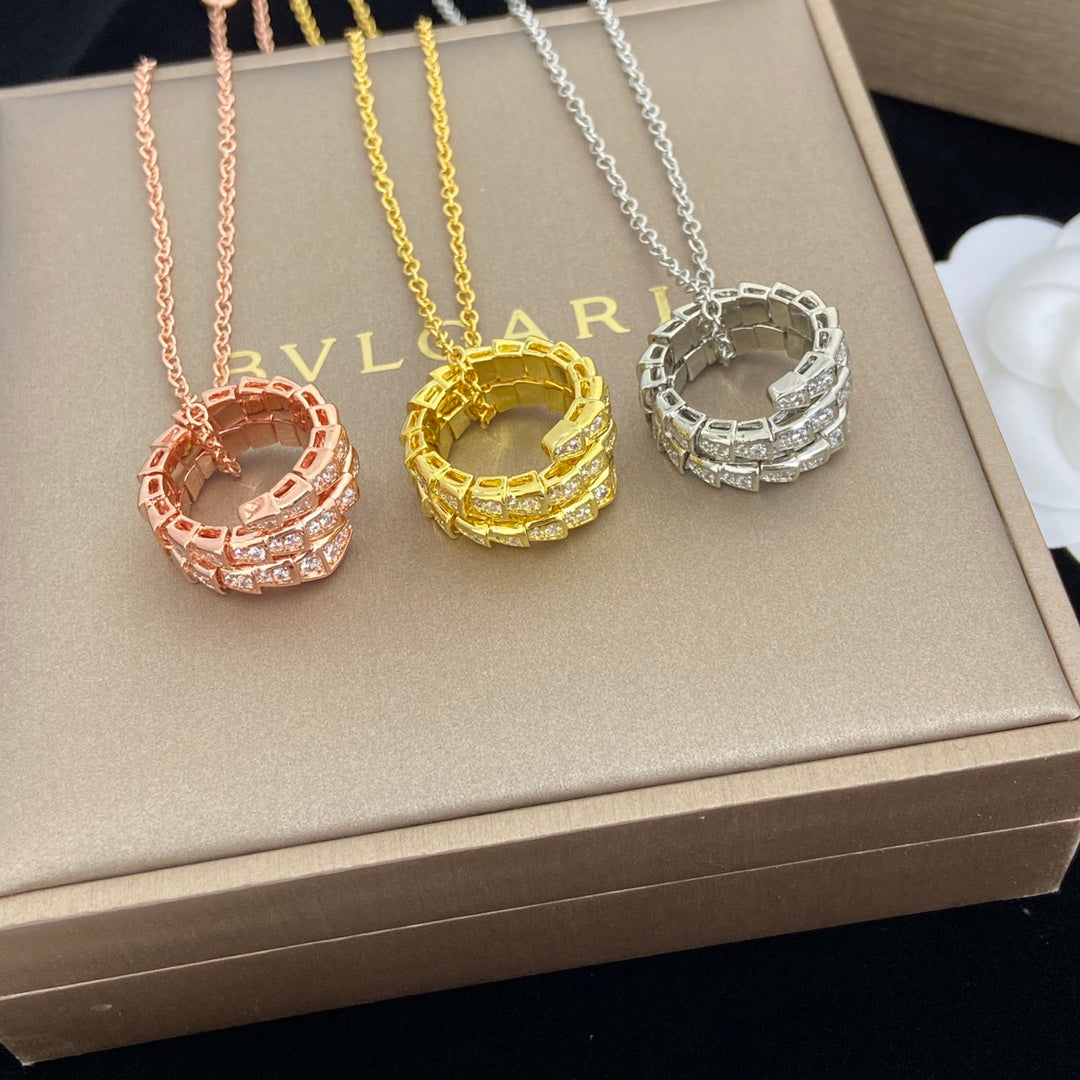 Snake-Scale Necklace, White Gold Tone, Stone-Set