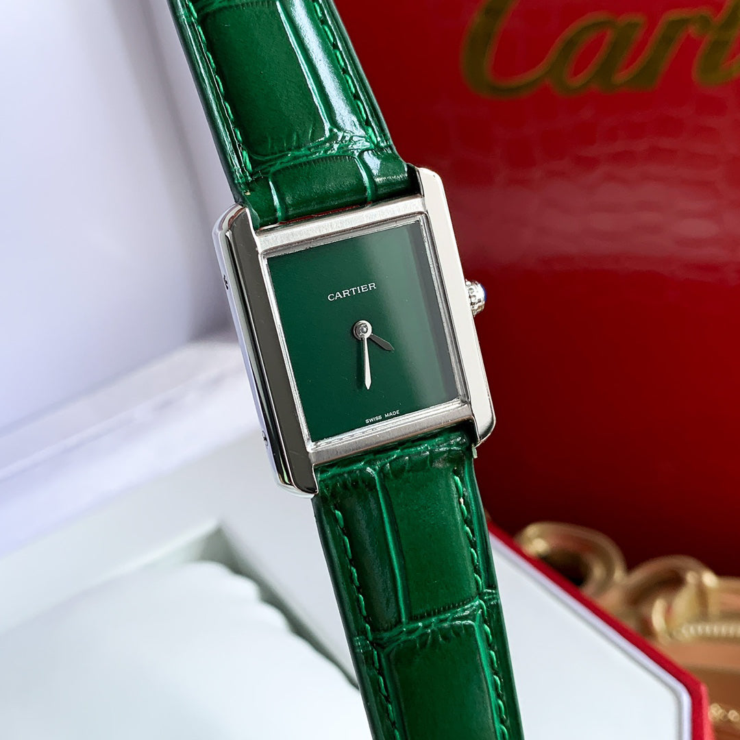 Rectangular Case Watch, White Gold Tone, White, Large Model