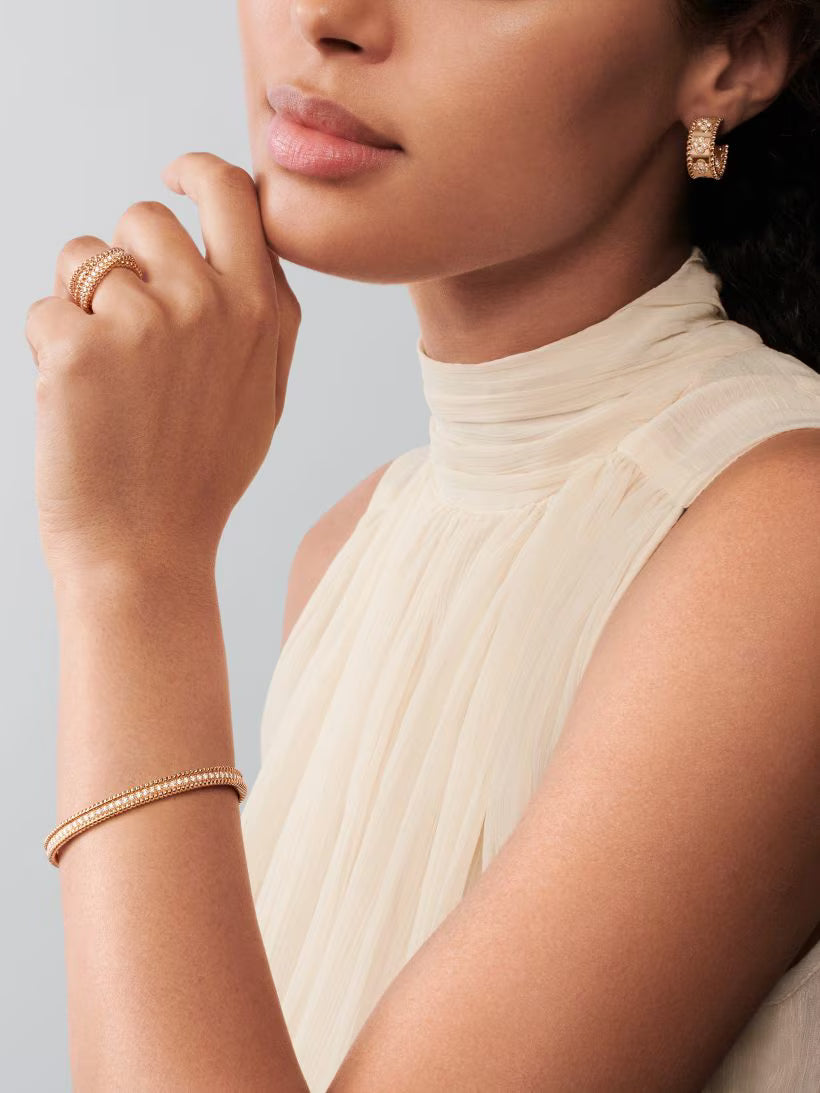 Beaded Band Ring, Stone-Set, Rose Gold Tone