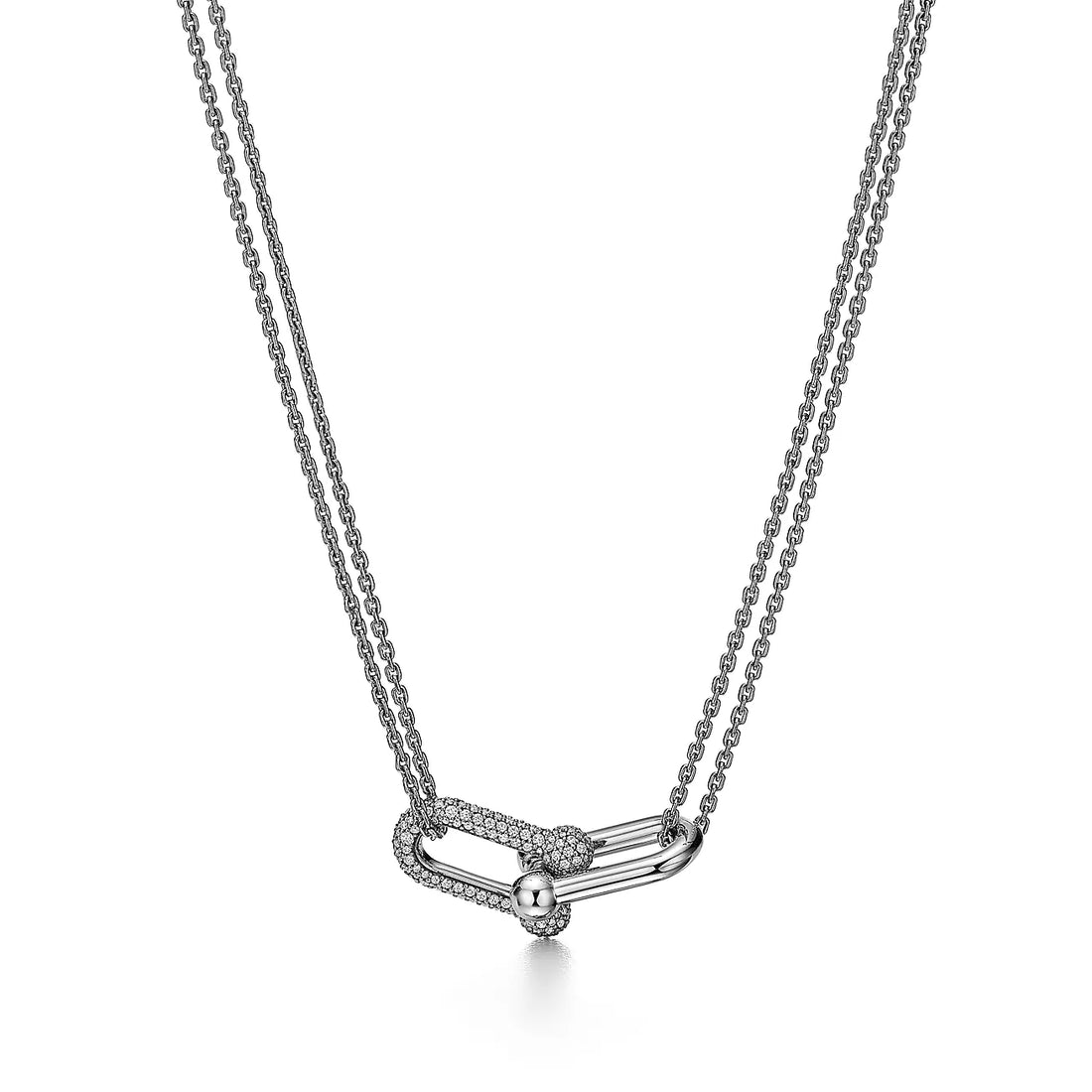 Link Pendant Necklace, White Gold Tone