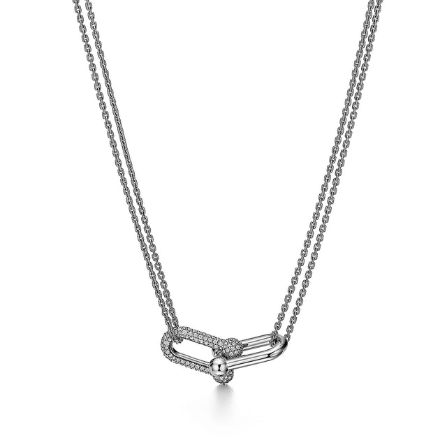 Link Pendant Necklace, White Gold Tone
