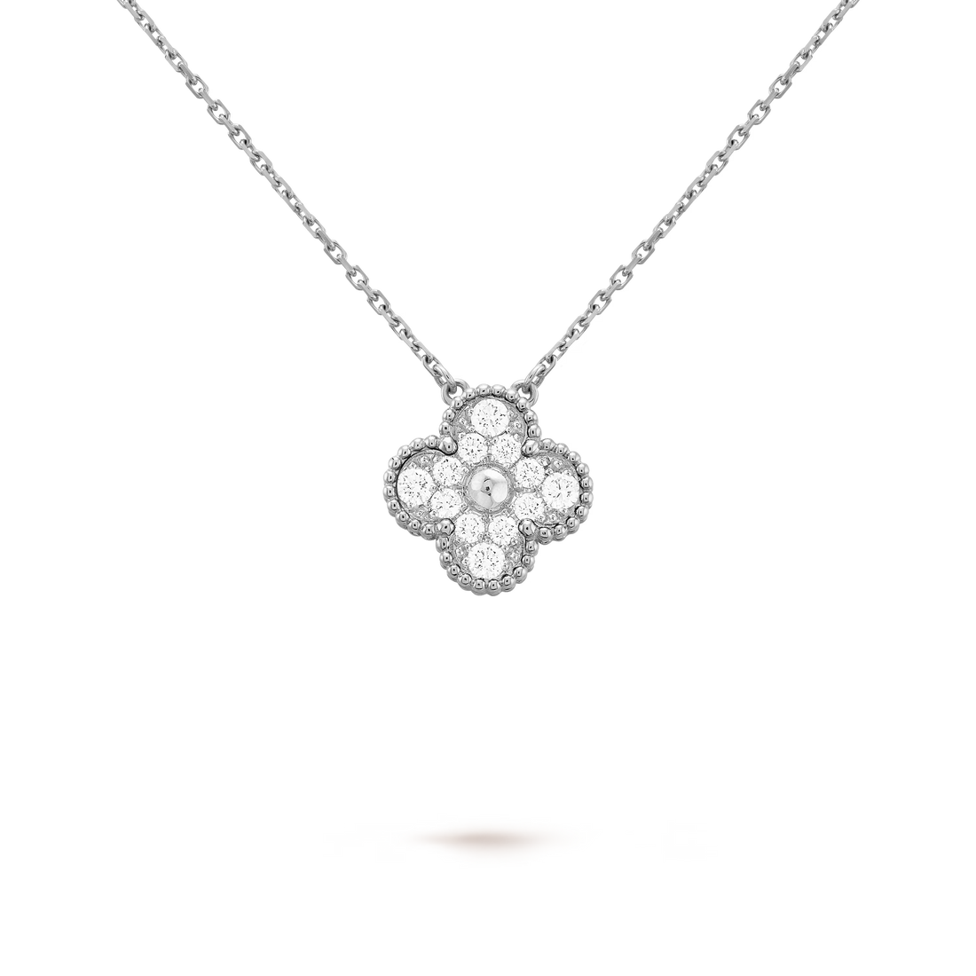 Quatrefoil Pendant Necklace, White Gold Tone
