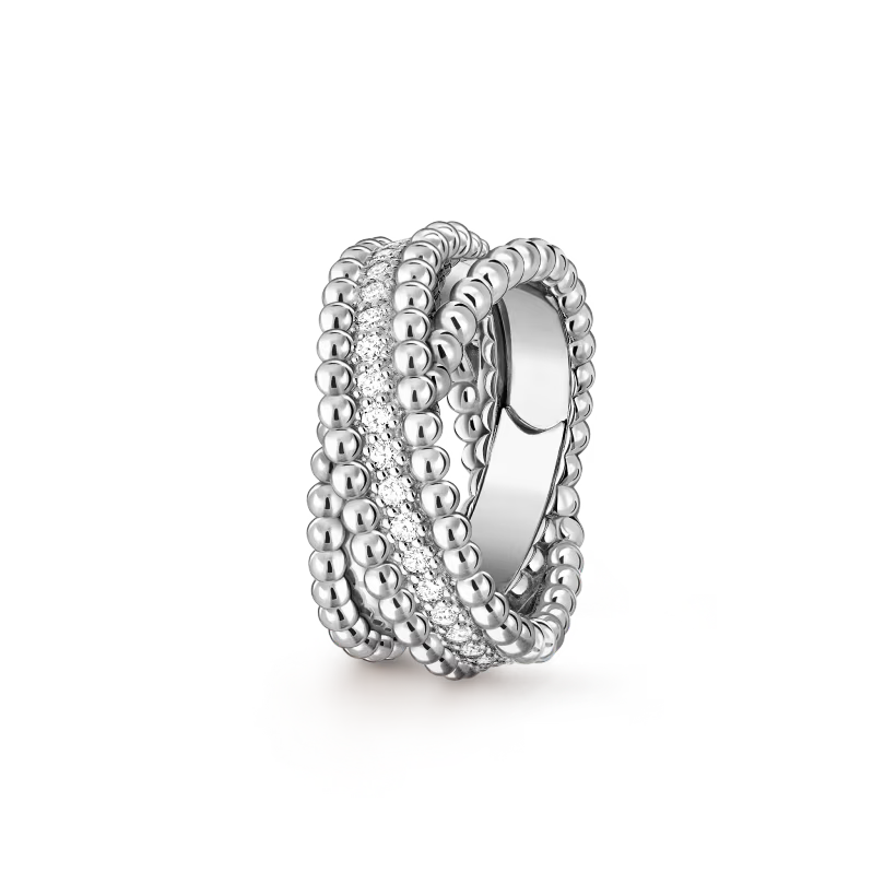 Beaded Band Ring, Stone-Set, White Gold Tone