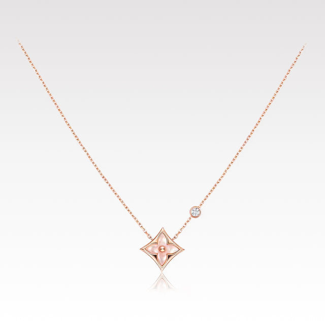 Star-Flower Pendant Necklace, Rose Gold Tone, Mother-of-Pearl, Stone-Set