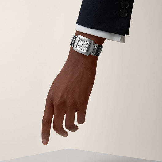 Rectangular Case Watch, White Gold Tone, White, Large Model