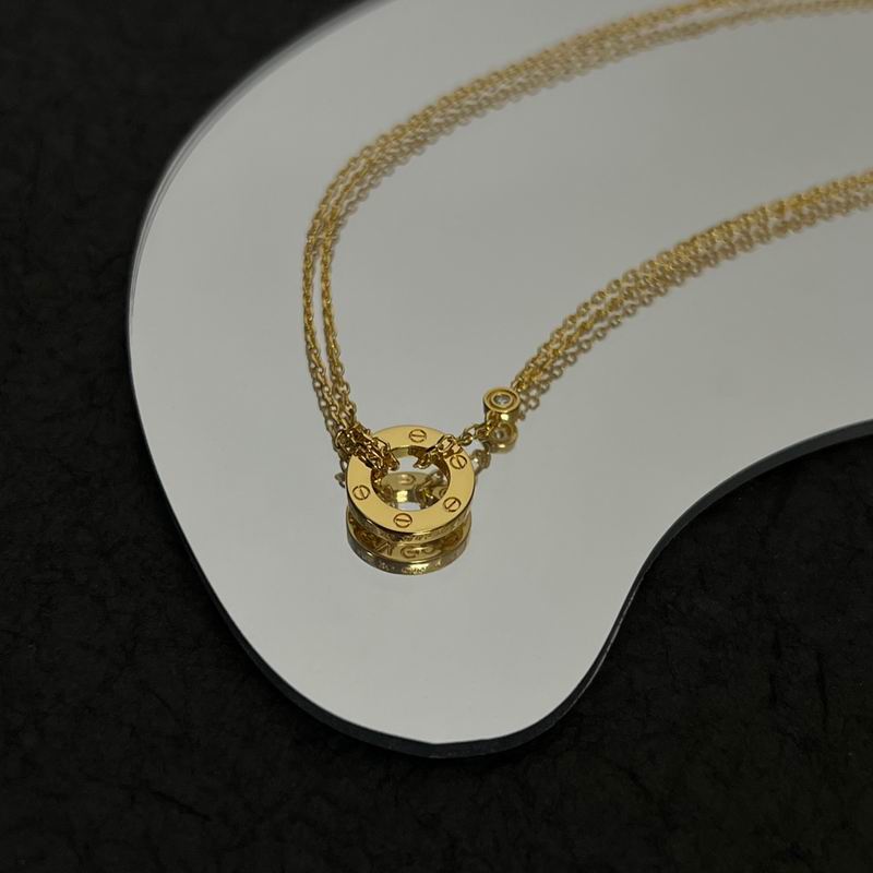 Screw-Motif Pendant Necklace, Stone-Set, Yellow Gold Tone