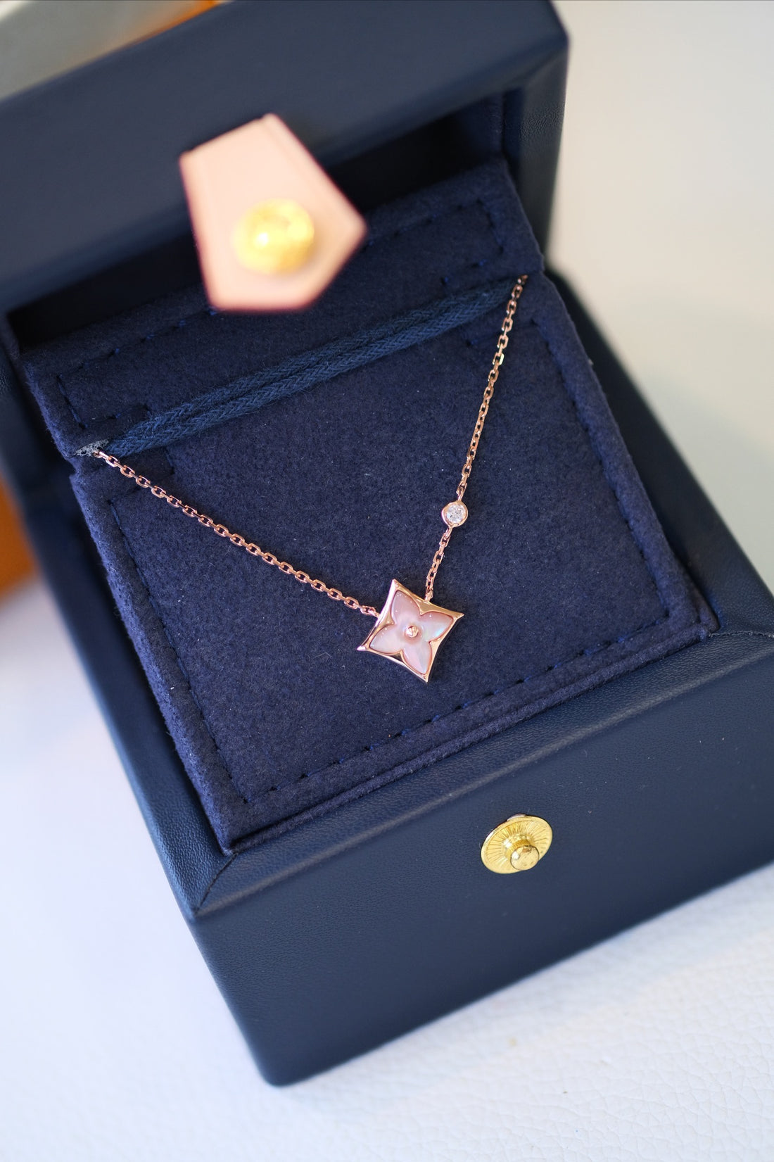 Star-Flower Pendant Necklace, Rose Gold Tone, Mother-of-Pearl, Stone-Set
