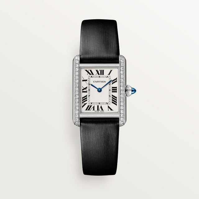 Rectangular Case Watch, White Gold Tone, Stone-Set, White, Small Model