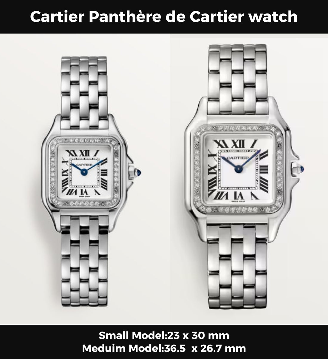 Square Link-Bracelet Watch, White Gold Tone, Stone-Set, White, Small Model