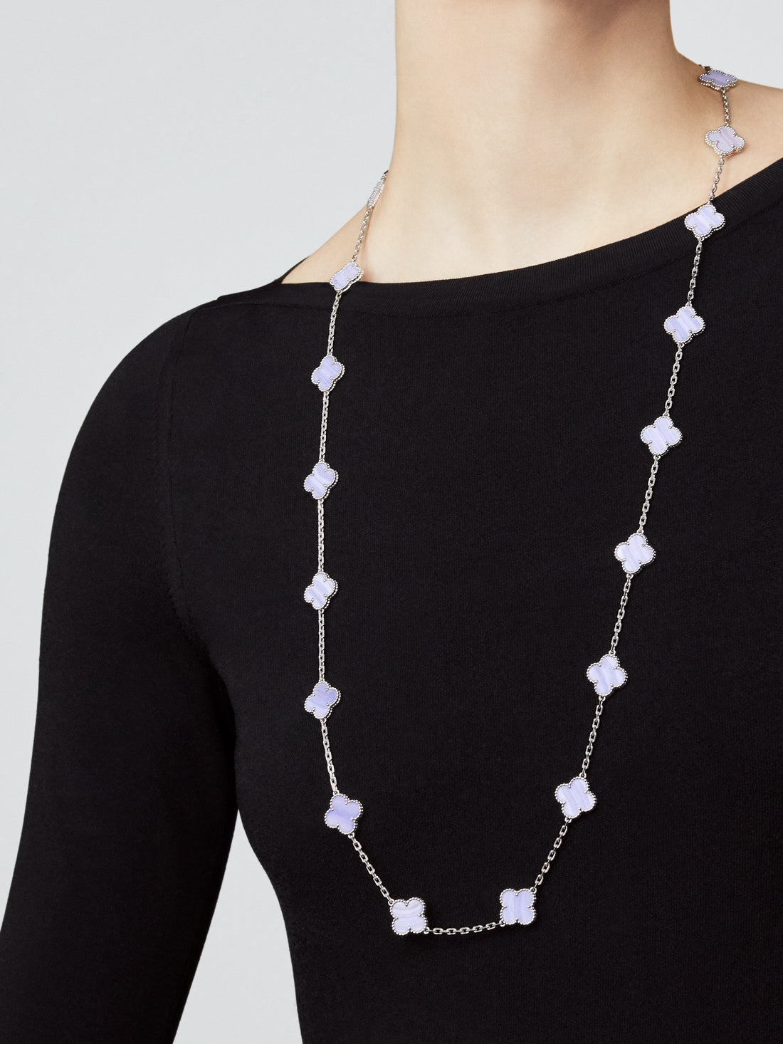 Quatrefoil Long Necklace, 20 Motifs, Rose Gold Tone, Malachite