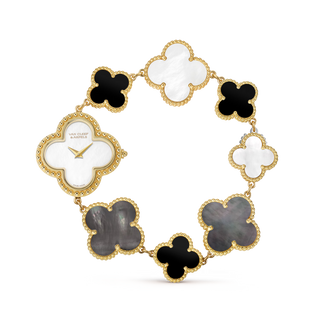 Quatrefoil Dial Watch, 18K, Yellow Gold Tone, Mother-of-Pearl, Onyx