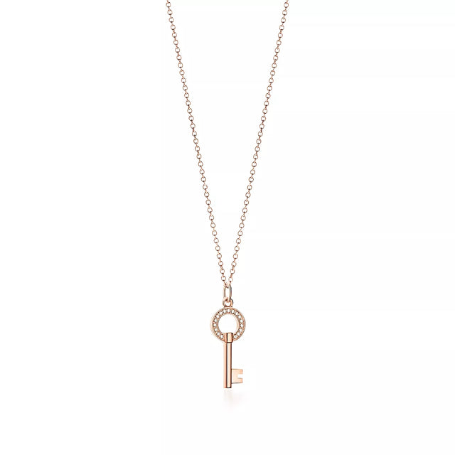 Key Pendant Necklace, Rose Gold Tone
