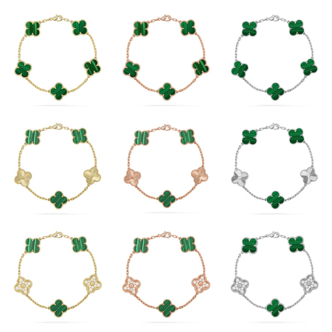 Quatrefoil 5 Motifs Bracelet, Malachite