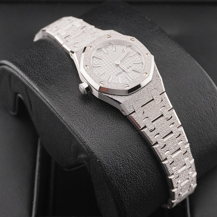 Octagonal Bezel Watch, White Gold Tone, White, 23 mm