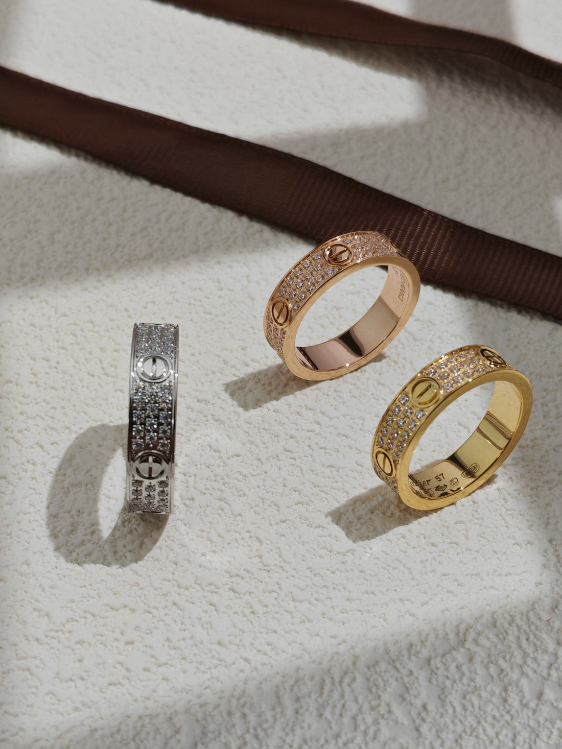 Screw-Motif Band Ring, Stone-Set, Yellow Gold Tone