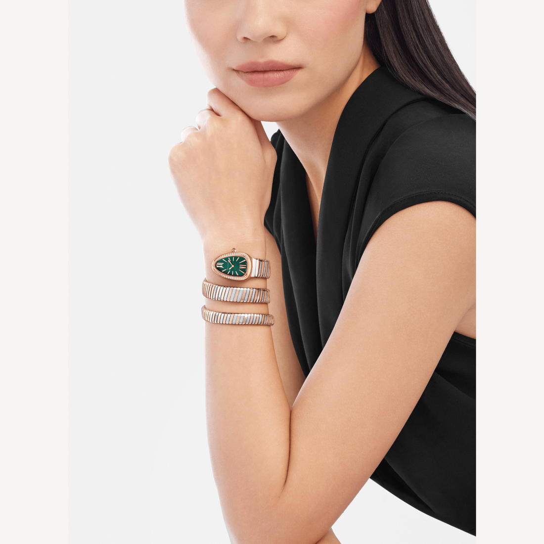 Coiled Band Watch, Rose Gold Tone, Stone-Set, 35 mm, Size M