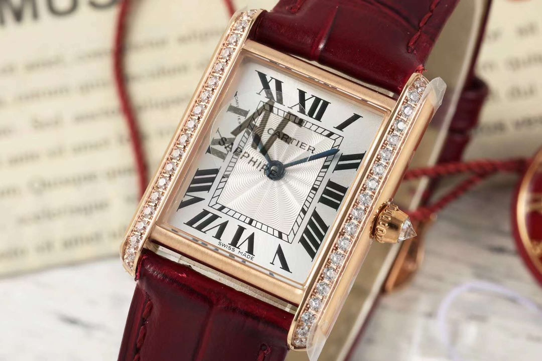 Rectangular Case Watch, Yellow Gold Tone, Stone-Set, Small Model