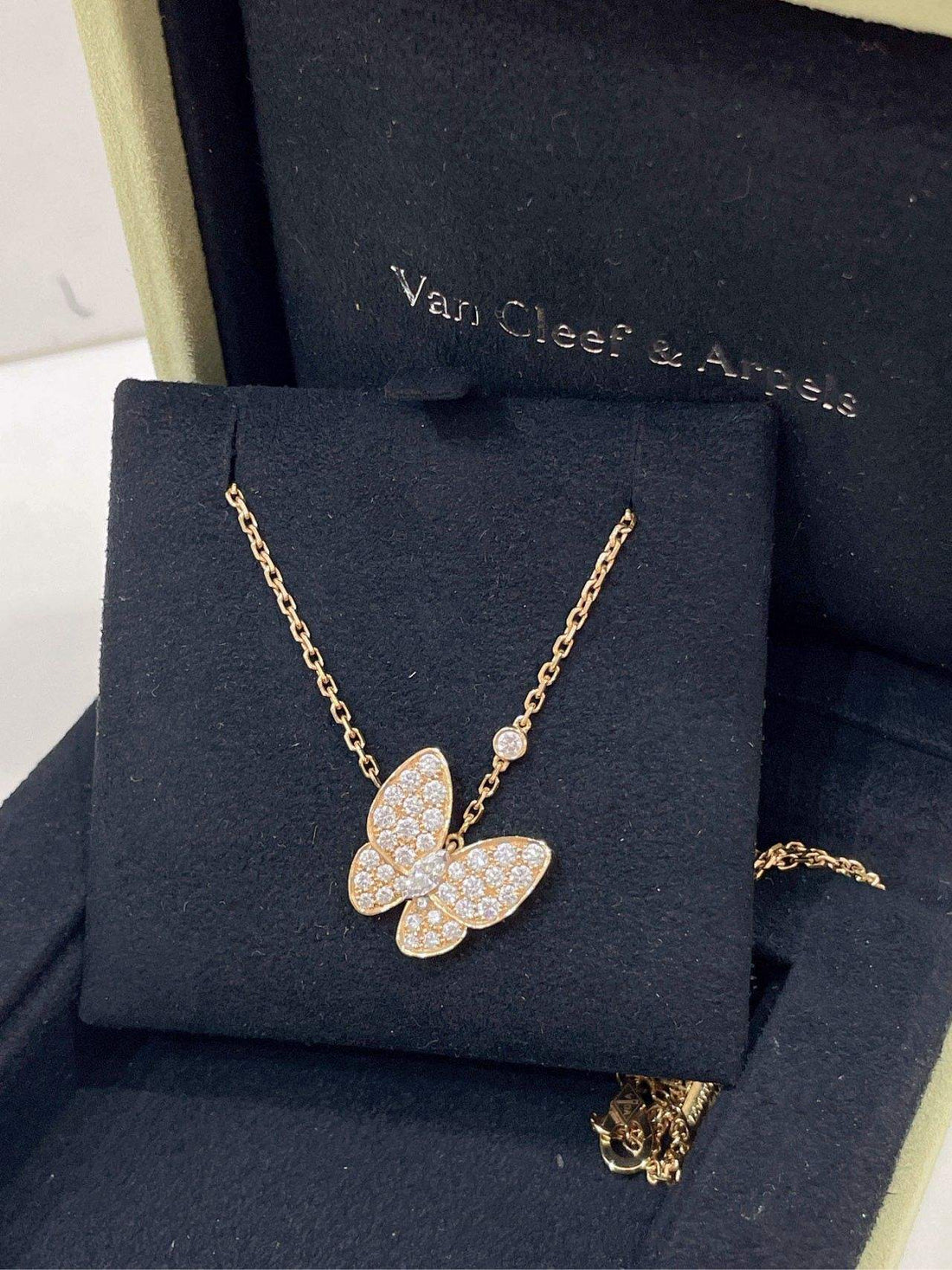 Double Butterfly Pendant Necklace, Yellow Gold Tone