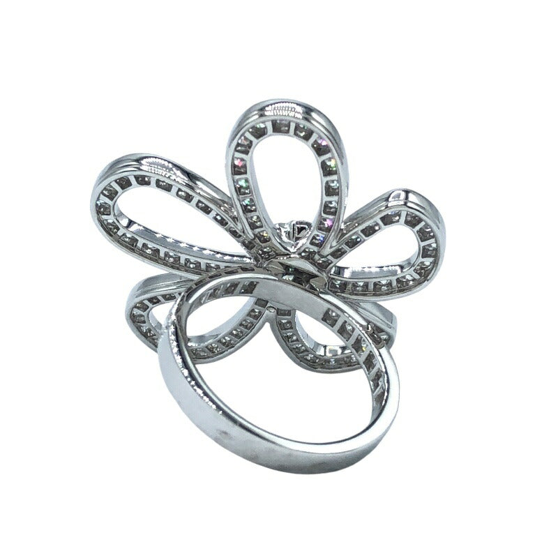 Openwork Flower Ring, White Gold Tone, Stone-Set, White