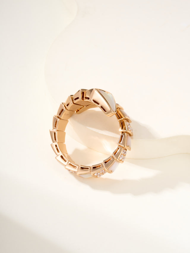 Snake-Scale Ring, Rose Gold Tone, Stone-Set, Mother-of-Pearl