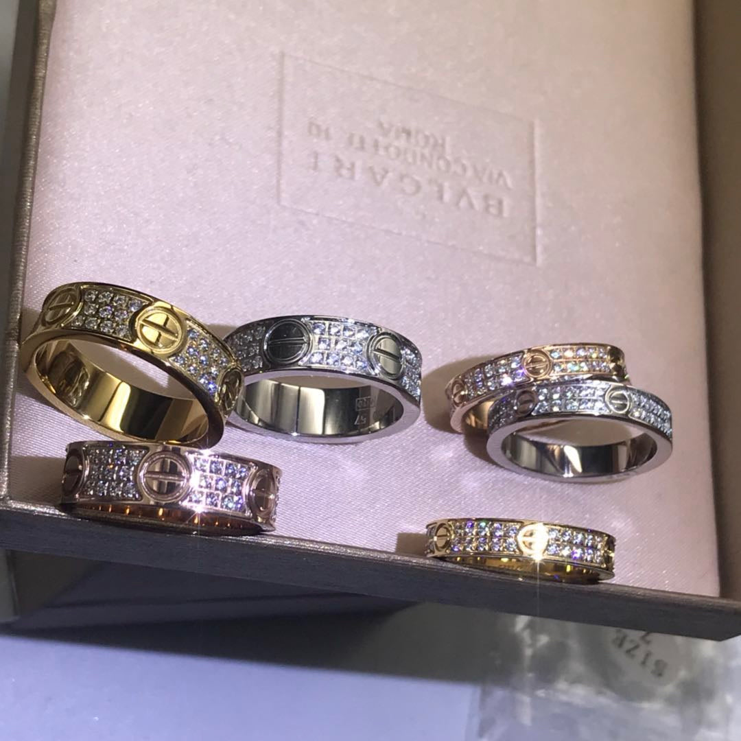 Screw-Motif Band Ring, Stone-Set, Rose Gold Tone