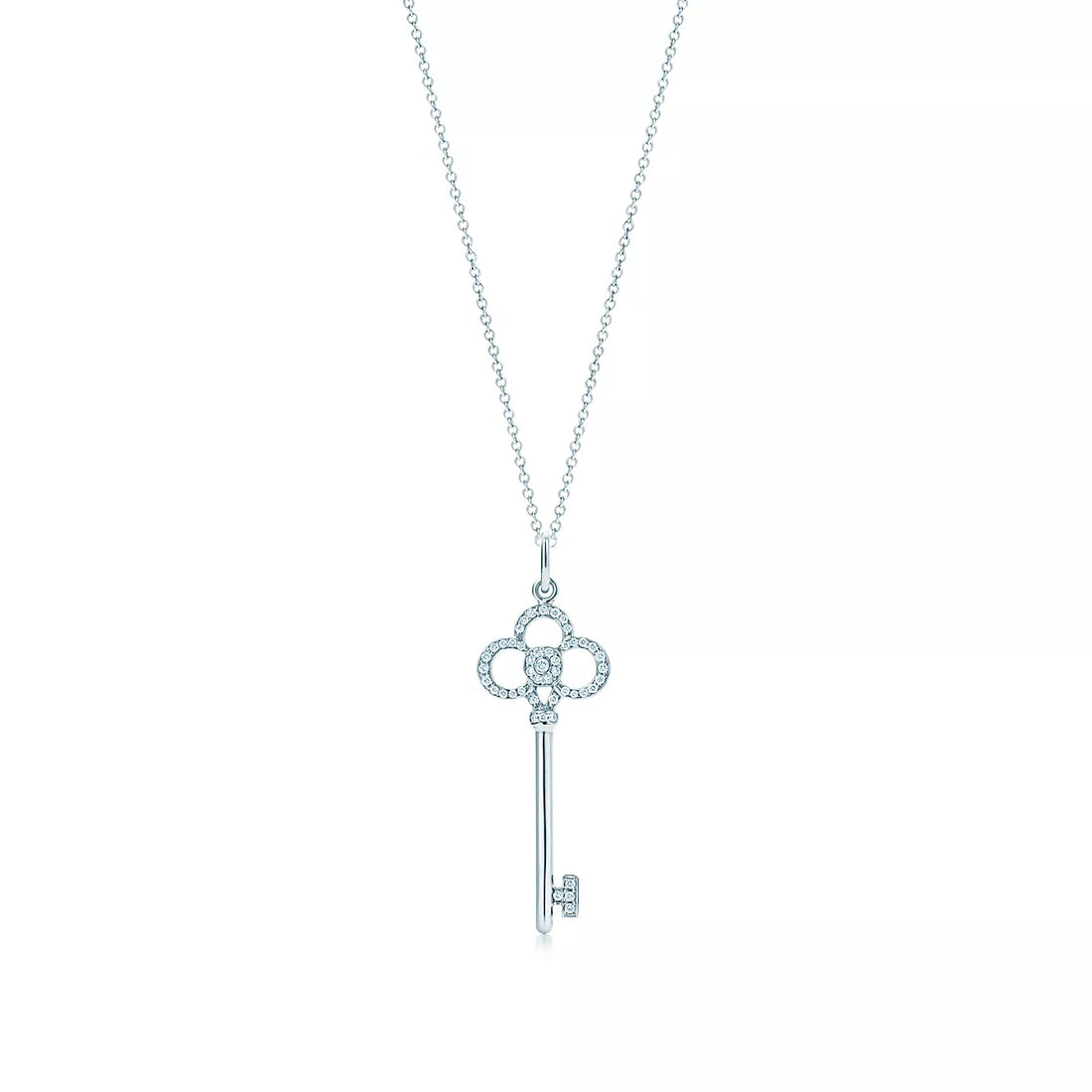 Key Pendant Necklace, White Gold Tone