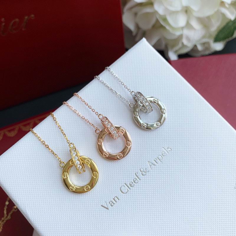 Screw-Motif Pendant Necklace, Stone-Set, Rose Gold Tone