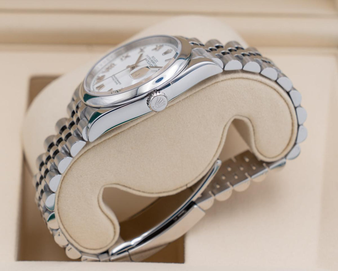 Classic Date Watch, White Gold Tone, Steel, White, 36 mm